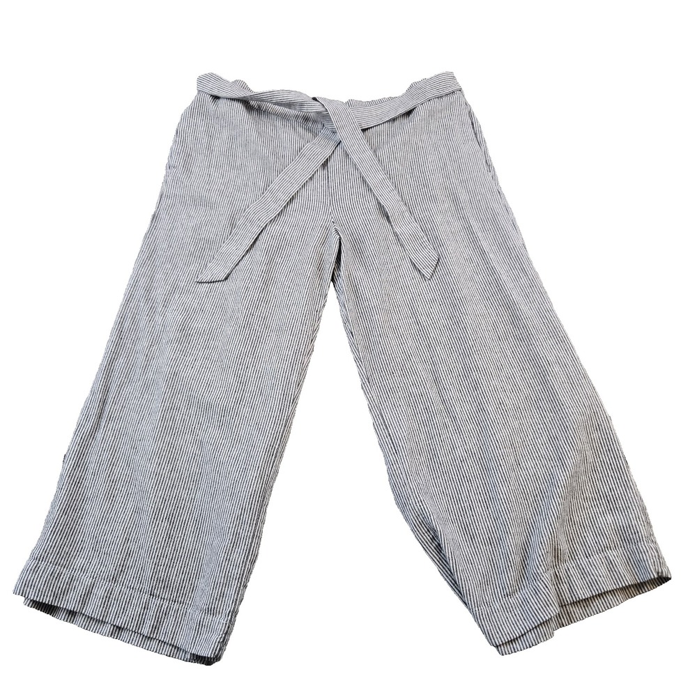 Loft Women's Wide Leg Crop Capri Pants with Sash Belt Linen Blend Pockets XL